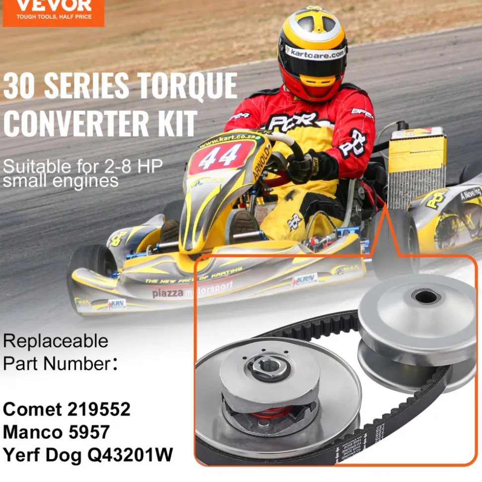 VEVOR Go-Kart Torque Converter, 3/4" Go-Kart Clutch Kit, 30 Series Asymmetrical Driver Pulley Replacement with Drive Belt, for 2-8 HP Small Engines, Replace Comet 219552, Manco 5957, Yerf Dog Q43201W