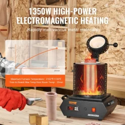 VEVOR Gold Melting Furnace, 1350W, 2102 ℉ Max Temperature, Digital Electric Melting Furnace with 1 kg and 3 kg Ceramic Crucibles, Crucible Tongs, and Gloves, for Gold, Silver, Aluminum, Copper