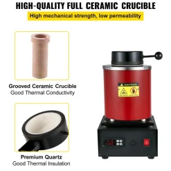 VEVOR Gold Melting Furnace, 1350W, 2102 ℉ Max Temperature, 3 kg Digital Electric Melting Furnace, with 1 kg and 3 kg Ceramic Crucible and Ingot Die for Processing of Gold, Silver, Aluminum, Copper