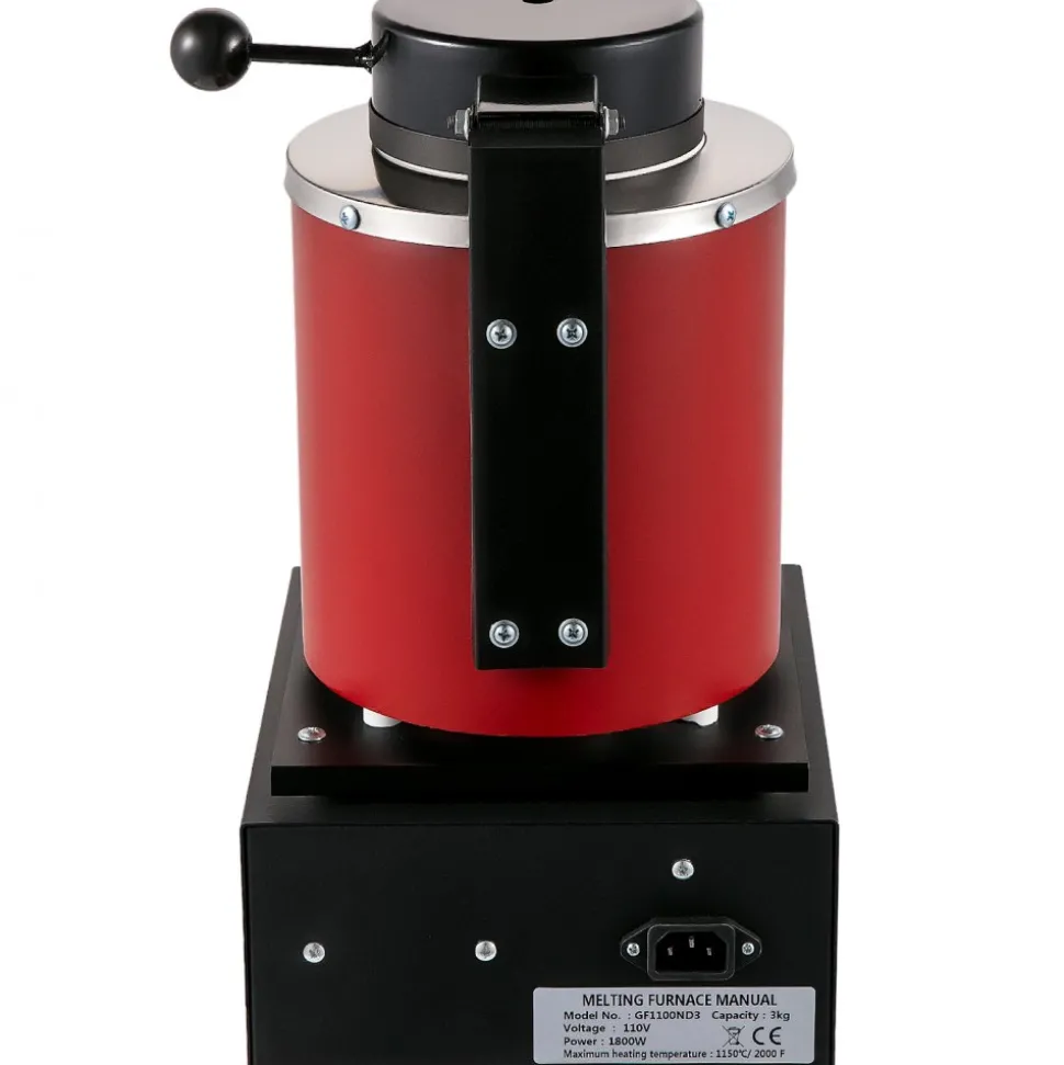 VEVOR Gold Melting Furnace, 1350W, 2102 ℉ Max Temperature, 3 kg Digital Electric Melting Furnace, with 1 kg and 3 kg Ceramic Crucible and Ingot Die for Processing of Gold, Silver, Aluminum, Copper