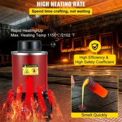 VEVOR Gold Melting Furnace, 1350W, 2102 ℉ Max Temperature, 3 kg Digital Electric Melting Furnace, with 1 kg and 3 kg Ceramic Crucible and Ingot Die for Processing of Gold, Silver, Aluminum, Copper