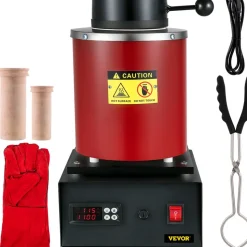 VEVOR Gold Melting Furnace, 1350W, 2102 ℉ Max Temperature, 3 kg Digital Electric Melting Furnace, with 1 kg and 3 kg Ceramic Crucible and Ingot Die for Processing of Gold, Silver, Aluminum, Copper