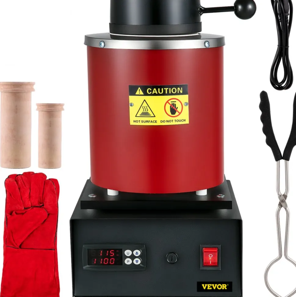 VEVOR Gold Melting Furnace, 1350W, 2102 ℉ Max Temperature, 3 kg Digital Electric Melting Furnace, with 1 kg and 3 kg Ceramic Crucible and Ingot Die for Processing of Gold, Silver, Aluminum, Copper