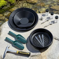 VEVOR Gold Panning Kit, 10 in and 14 in Pans, 19 PCS Portable Prospecting Equipment Kit with Classifier Sieves, Sand Magnet, Rock Pick, Scoops, Backpack, and Accessories, for Outdoor Gold Recovery