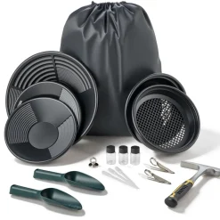 VEVOR Gold Panning Kit, 10 in and 14 in Pans, 19 PCS Portable Prospecting Equipment Kit with Classifier Sieves, Sand Magnet, Rock Pick, Scoops, Backpack, and Accessories, for Outdoor Gold Recovery