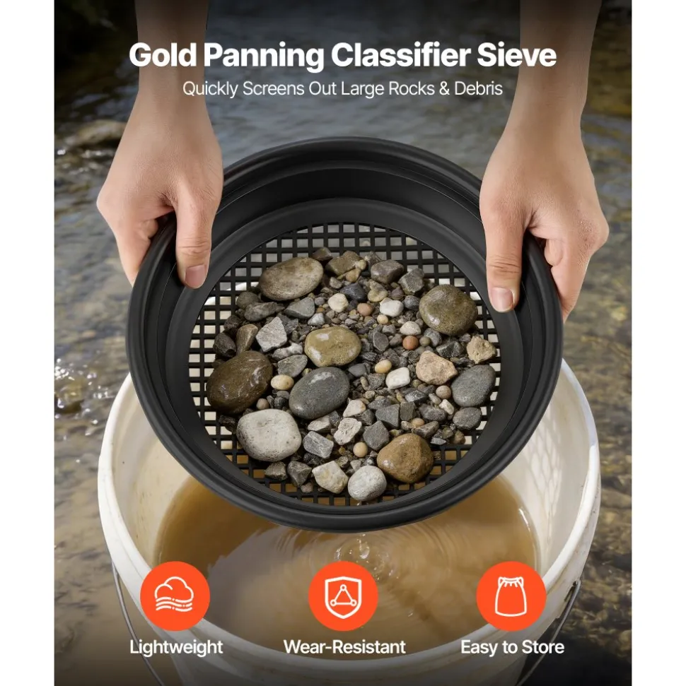 VEVOR Gold Panning Kit, 10 in and 14 in Pans, 19 PCS Portable Prospecting Equipment Kit with Classifier Sieves, Sand Magnet, Rock Pick, Scoops, Backpack, and Accessories, for Outdoor Gold Recovery