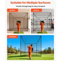 VEVOR Golf Batting Cage, 10 x 10 x 10 FT Golf Cage, Driving Hitting Cages with 3-Ply Knotless Polyester, Golfs Target & 9-Hole Baseball Target, Golfs Hitting Net for Indoor, Outdoor, Backyard