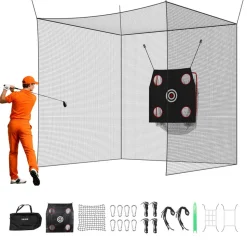 VEVOR Golf Batting Cage, 10 x 10 x 10 FT Golf Cage, Driving Hitting Cages with 3-Ply Knotless Polyester, Golfs Target & 9-Hole Baseball Target, Golfs Hitting Net for Indoor, Outdoor, Backyard