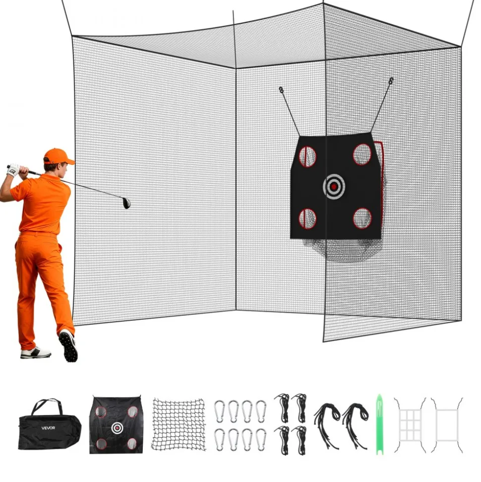 VEVOR Golf Batting Cage, 10 x 10 x 10 FT Golf Cage, Driving Hitting Cages with 3-Ply Knotless Polyester, Golfs Target & 9-Hole Baseball Target, Golfs Hitting Net for Indoor, Outdoor, Backyard