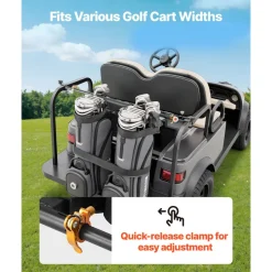 VEVOR Golf Cart Bag Holder, 53.9 x 7.7 x 2.4 Inch, Compatible with Most 2+2 Golf Cart Rear Seat with 1.2-Inch Square Tubes, Adjustable Rear Seat Carts Club Holder with Strap, No Drilling Required