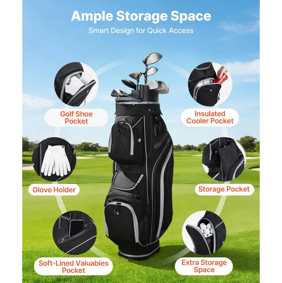 VEVOR Golf Cart Bag, 14 Way Top Divider Organizer, Golf Club Bag with Full-length Divider, Storage Pockets, Shoulder Strap, Rain Hood, Smooth Zippers, High-Strength 900D Polyester for Men & Women