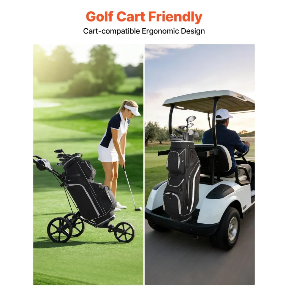 VEVOR Golf Cart Bag, 14 Way Top Divider Organizer, Golf Club Bag with Full-length Divider, Storage Pockets, Shoulder Strap, Rain Hood, Smooth Zippers, High-Strength 900D Polyester for Men & Women