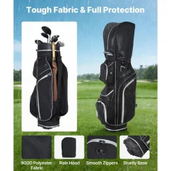 VEVOR Golf Cart Bag, 14 Way Top Divider Organizer, Golf Club Bag with Full-length Divider, Storage Pockets, Shoulder Strap, Rain Hood, Smooth Zippers, High-Strength 900D Polyester for Men & Women