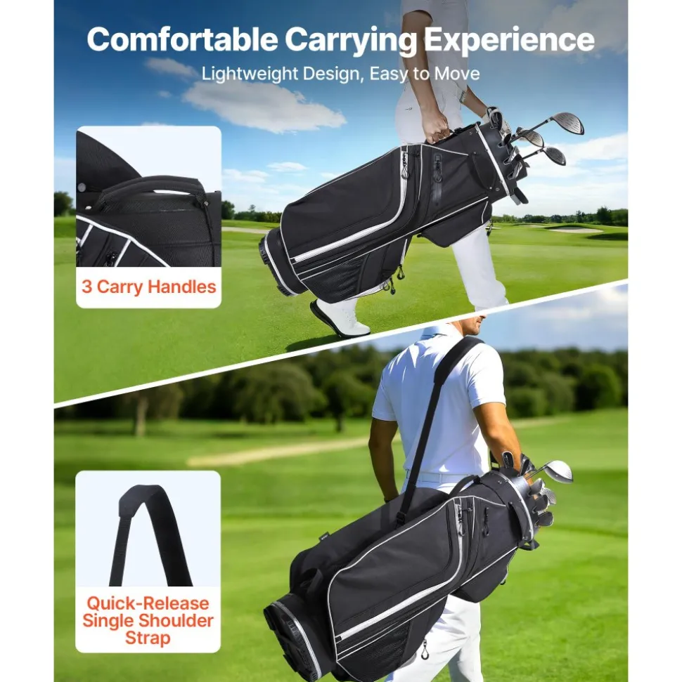 VEVOR Golf Cart Bag, 14 Way Top Divider Organizer, Golf Club Bag with Full-length Divider, Storage Pockets, Shoulder Strap, Rain Hood, Smooth Zippers, High-Strength 900D Polyester for Men & Women