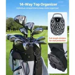 VEVOR Golf Cart Bag, 14 Way Top Divider Organizer, Golf Club Bag with Full-length Divider, Handles, Storage Pockets, Shoulder Strap, Rain Hood, Smooth Zippers, Lightweight Polyester for Men & Women