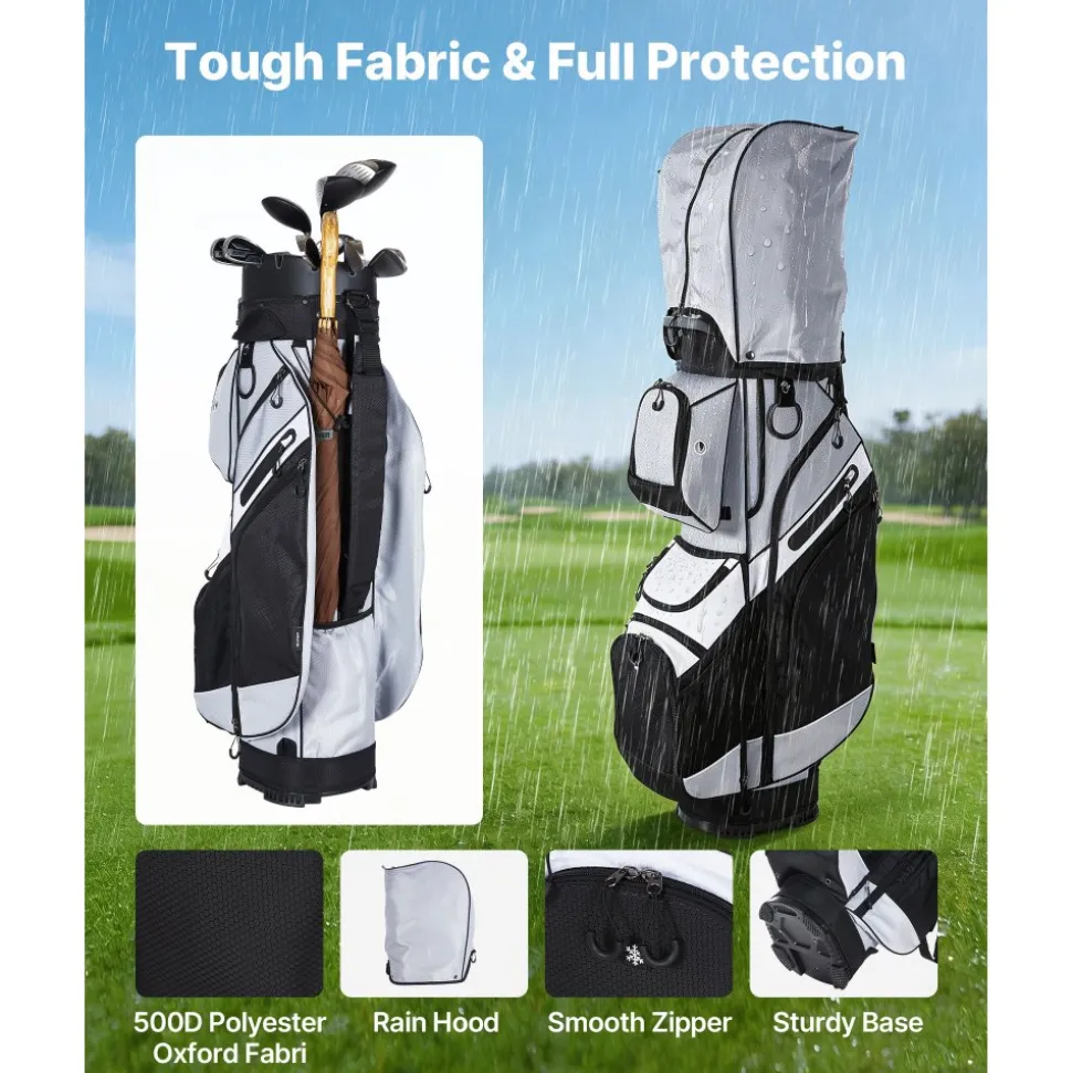 VEVOR Golf Cart Bag, 14 Way Top Divider Organizer, Golf Club Bag with Full-length Divider, Handles, Storage Pockets, Shoulder Strap, Rain Hood, Smooth Zippers, Lightweight Polyester for Men & Women