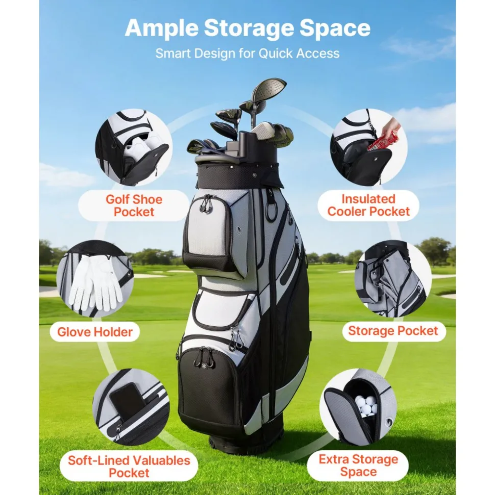 VEVOR Golf Cart Bag, 14 Way Top Divider Organizer, Golf Club Bag with Full-length Divider, Handles, Storage Pockets, Shoulder Strap, Rain Hood, Smooth Zippers, Lightweight Polyester for Men & Women