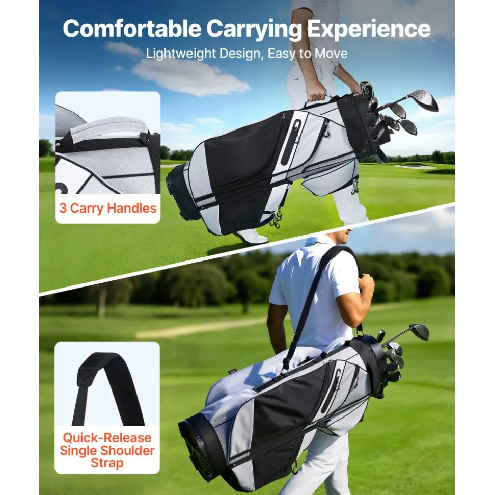 VEVOR Golf Cart Bag, 14 Way Top Divider Organizer, Golf Club Bag with Full-length Divider, Handles, Storage Pockets, Shoulder Strap, Rain Hood, Smooth Zippers, Lightweight Polyester for Men & Women
