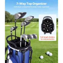 VEVOR Golf Cart Bag, 15 Way Top Divider Organizer, Golf Club Bag with Full-length Divider, Storage Pockets, Ergonomic Shoulder Strap, Rain Hood, Smooth Zippers, Lightweight Polyester for Men & Women
