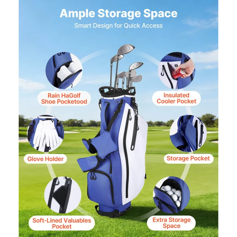 VEVOR Golf Cart Bag, 7 Way Top Divider Organizer, Club Stand Bag with Full-length Divider, Handles, Dual Support Legs, Storage Pockets, Dual Shoulder Straps, Rain Hood, Lightweight for Men and Women