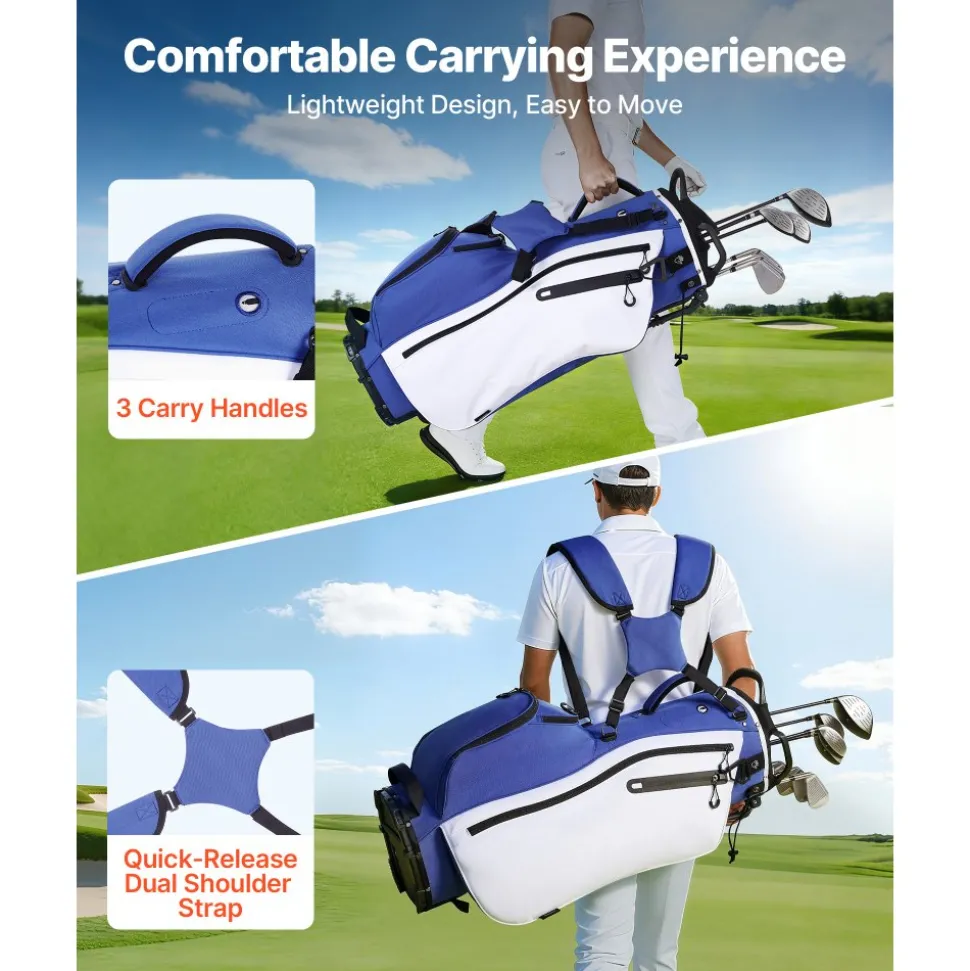 VEVOR Golf Cart Bag, 7 Way Top Divider Organizer, Club Stand Bag with Full-length Divider, Handles, Dual Support Legs, Storage Pockets, Dual Shoulder Straps, Rain Hood, Lightweight for Men and Women