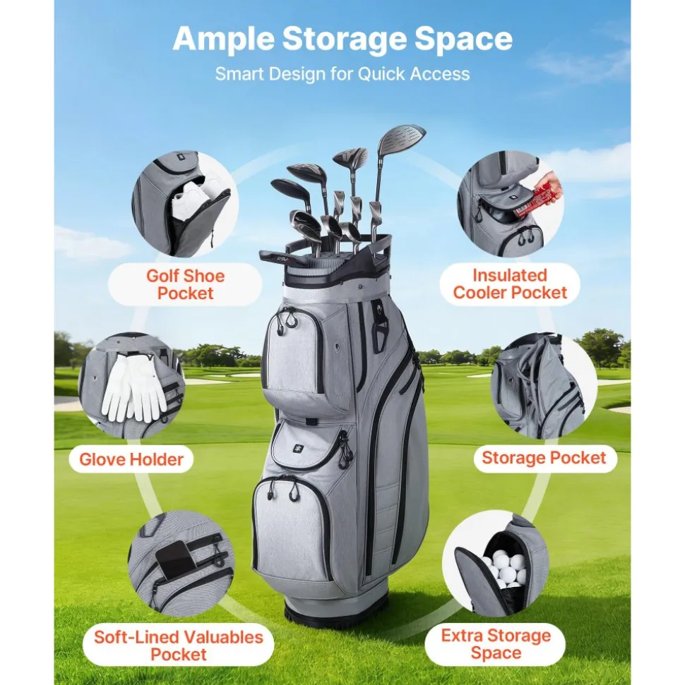VEVOR Golf Cart Bag, 15 Way Top Divider Organizer, Golf Club Bag with Full-length Divider, Rain Hood, Storage Pockets, Shoulder Strap, High-Strength Polyester, Silicone Head Protection for Men & Women