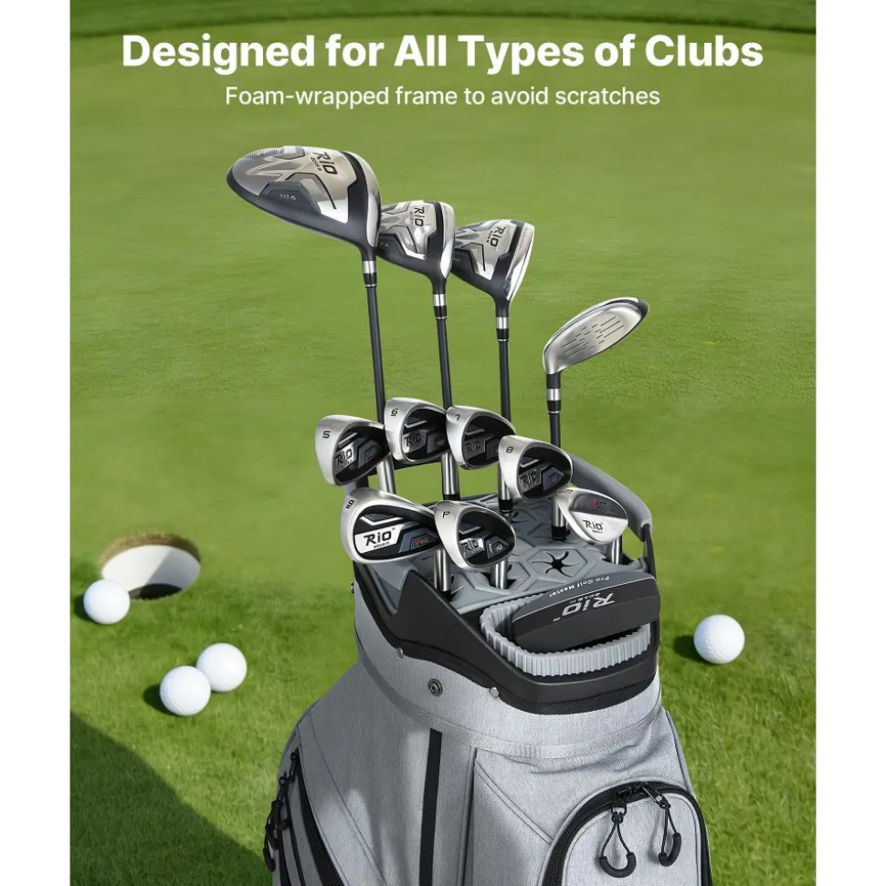 VEVOR Golf Cart Bag, 15 Way Top Divider Organizer, Golf Club Bag with Full-length Divider, Rain Hood, Storage Pockets, Shoulder Strap, High-Strength Polyester, Silicone Head Protection for Men & Women