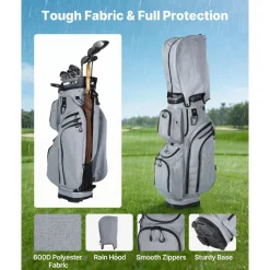 VEVOR Golf Cart Bag, 15 Way Top Divider Organizer, Golf Club Bag with Full-length Divider, Rain Hood, Storage Pockets, Shoulder Strap, High-Strength Polyester, Silicone Head Protection for Men & Women