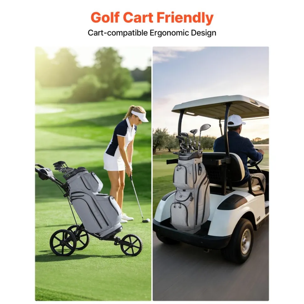 VEVOR Golf Cart Bag, 15 Way Top Divider Organizer, Golf Club Bag with Full-length Divider, Rain Hood, Storage Pockets, Shoulder Strap, High-Strength Polyester, Silicone Head Protection for Men & Women