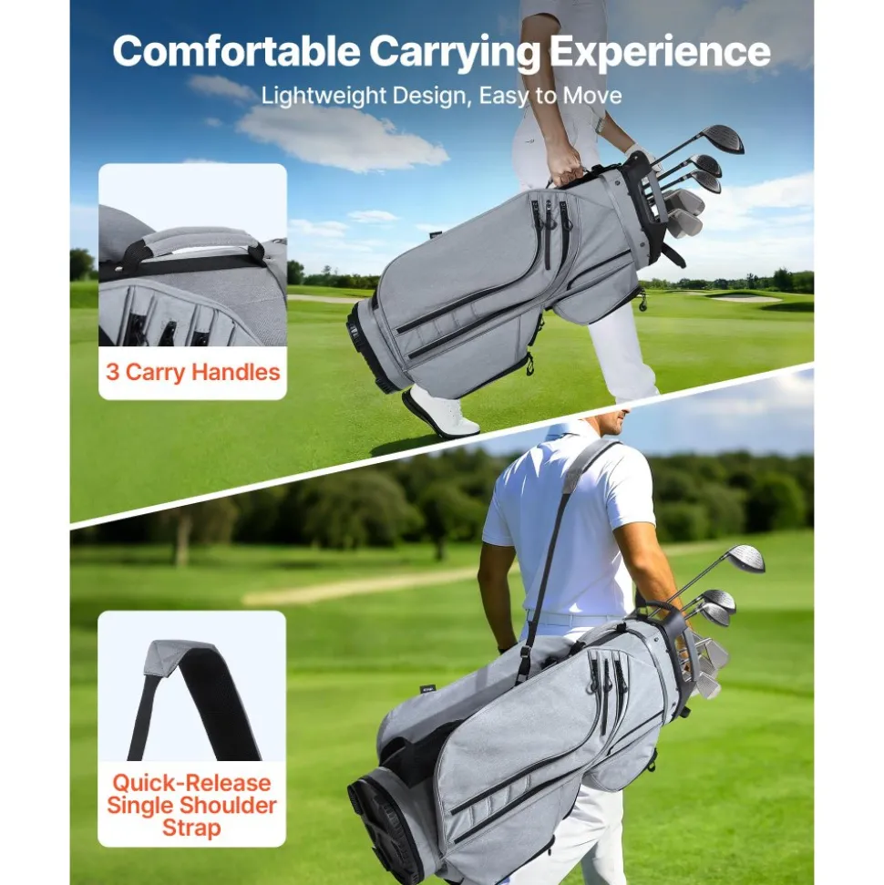 VEVOR Golf Cart Bag, 15 Way Top Divider Organizer, Golf Club Bag with Full-length Divider, Rain Hood, Storage Pockets, Shoulder Strap, High-Strength Polyester, Silicone Head Protection for Men & Women