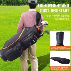 VEVOR Golf Cart Bag with 14 Way Organizer Divider Top, 36” 13 Pockets Premium Cart Bag, Durable Golf Bags with Handles & Dust Cover & Detachable Straps for Men & Women, Black & Orange