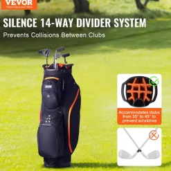 VEVOR Golf Cart Bag with 14 Way Organizer Divider Top, 36” 13 Pockets Premium Cart Bag, Durable Golf Bags with Handles & Dust Cover & Detachable Straps for Men & Women, Black & Orange