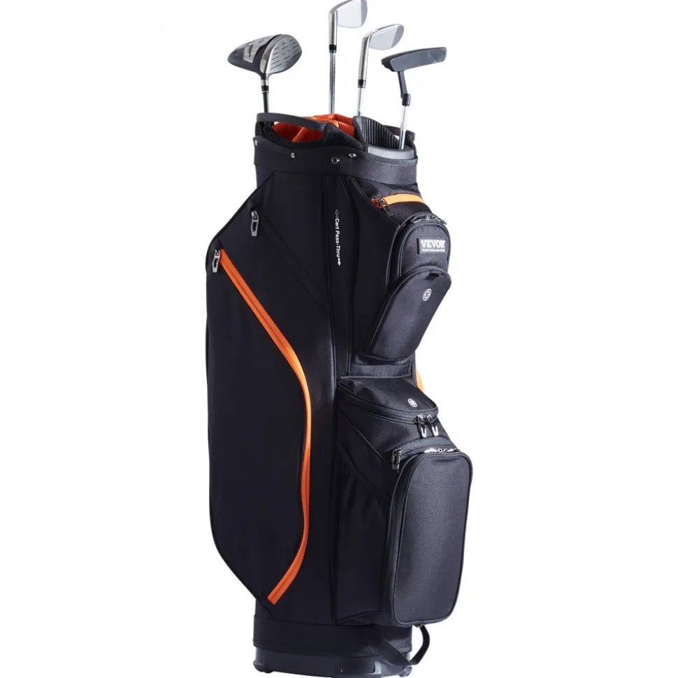 VEVOR Golf Cart Bag with 14 Way Organizer Divider Top, 36” 13 Pockets Premium Cart Bag, Durable Golf Bags with Handles & Dust Cover & Detachable Straps for Men & Women, Black & Orange