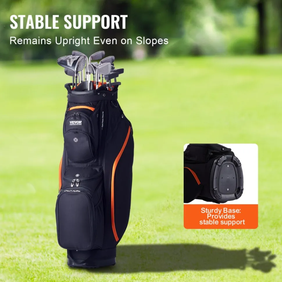 VEVOR Golf Cart Bag with 14 Way Organizer Divider Top, 36” 13 Pockets Premium Cart Bag, Durable Golf Bags with Handles & Dust Cover & Detachable Straps for Men & Women, Black & Orange