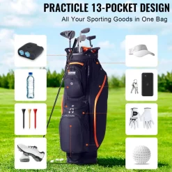 VEVOR Golf Cart Bag with 14 Way Organizer Divider Top, 36” 13 Pockets Premium Cart Bag, Durable Golf Bags with Handles & Dust Cover & Detachable Straps for Men & Women, Black & Orange