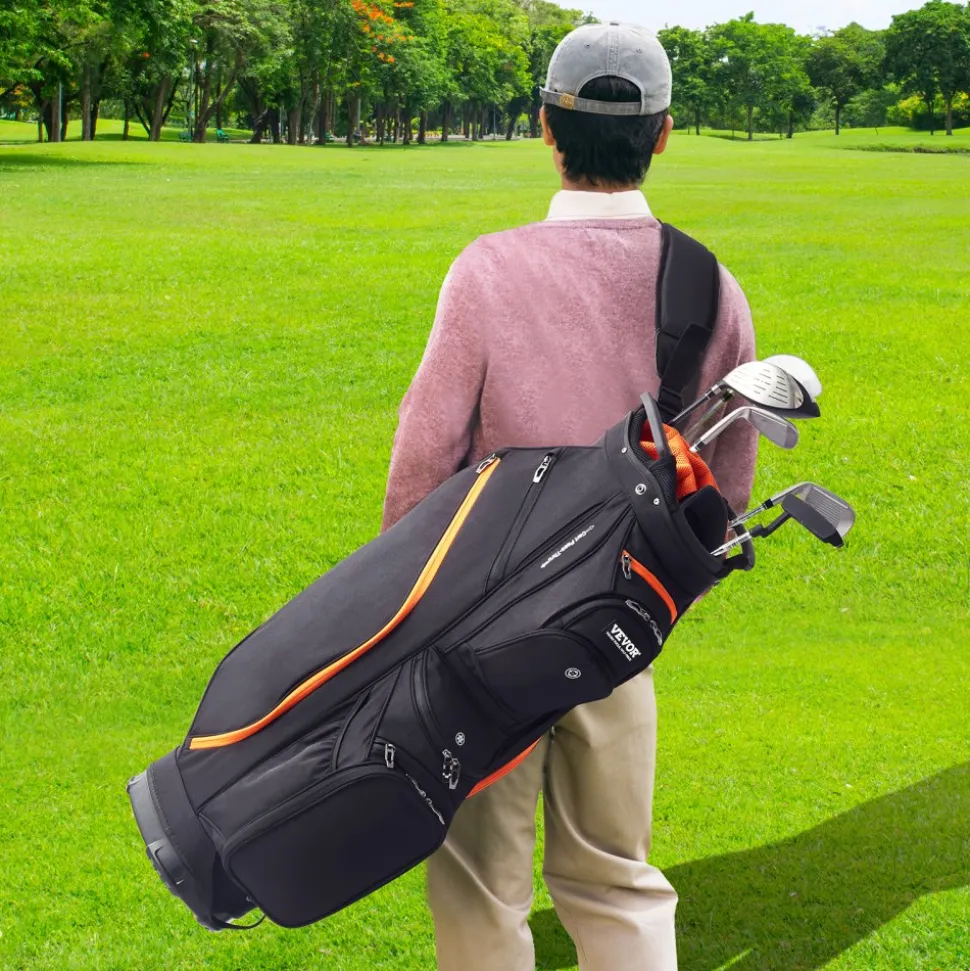 VEVOR Golf Cart Bag with 14 Way Organizer Divider Top, 36” 13 Pockets Premium Cart Bag, Durable Golf Bags with Handles & Dust Cover & Detachable Straps for Men & Women, Black & Orange