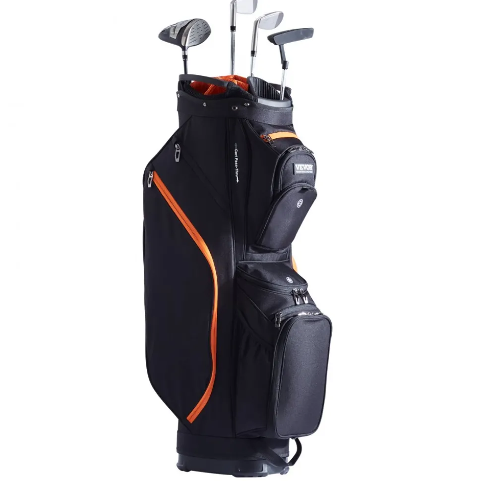 VEVOR Golf Cart Bag with 14 Way Organizer Divider Top, 36” 13 Pockets Premium Cart Bag, Durable Golf Bags with Handles & Dust Cover & Detachable Straps for Men & Women, Black & Orange