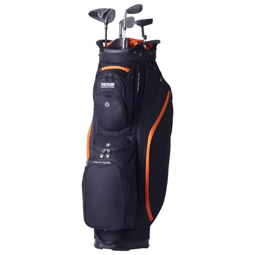 VEVOR Golf Cart Bag with 14 Way Organizer Divider Top, 36” 13 Pockets Premium Cart Bag, Durable Golf Bags with Handles & Dust Cover & Detachable Straps for Men & Women, Black & Orange