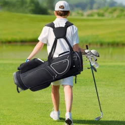 VEVOR Golf Cart Bag with 14 Way Organizer Divider Top, 35” 11 Pockets Premium Cart Bag with Stand, Durable Golf Bags with Handles & Dust Cover & Detachable Dual Strap for Men & Women, Black White