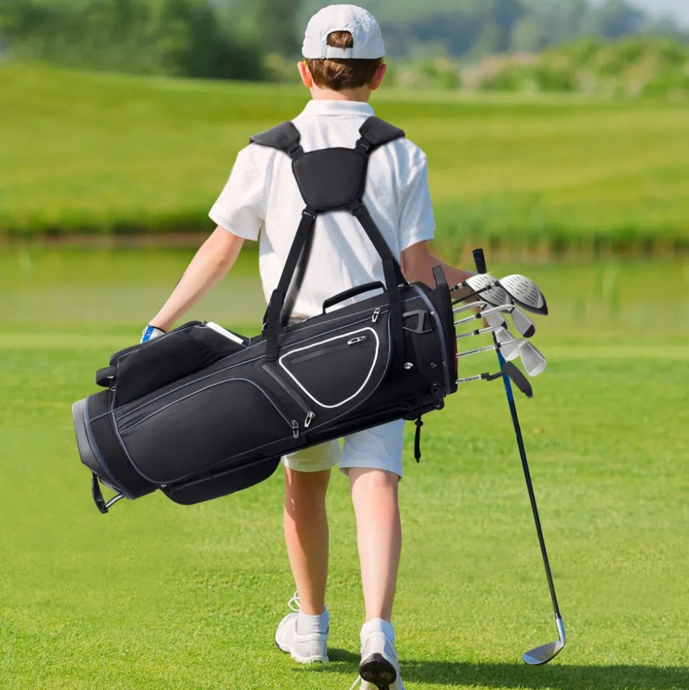 VEVOR Golf Cart Bag with 14 Way Organizer Divider Top, 35” 11 Pockets Premium Cart Bag with Stand, Durable Golf Bags with Handles & Dust Cover & Detachable Dual Strap for Men & Women, Black White
