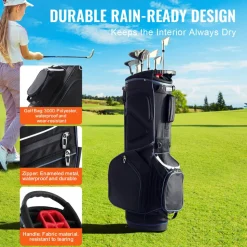 VEVOR Golf Cart Bag with 14 Way Organizer Divider Top, 35” 11 Pockets Premium Cart Bag with Stand, Durable Golf Bags with Handles & Dust Cover & Detachable Dual Strap for Men & Women, Black White
