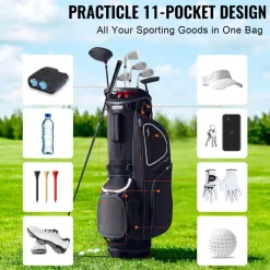 VEVOR Golf Cart Bag with 14 Way Organizer Divider Top, 35” 11 Pockets Premium Cart Bag with Stand, Durable Golf Bags with Handles & Dust Cover & Detachable Dual Strap for Men & Women, Black White