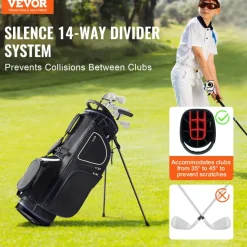 VEVOR Golf Cart Bag with 14 Way Organizer Divider Top, 35” 11 Pockets Premium Cart Bag with Stand, Durable Golf Bags with Handles & Dust Cover & Detachable Dual Strap for Men & Women, Black White