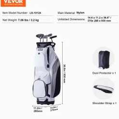 VEVOR Golf Cart Bag with 14 Way Organizer Divider Top, 36” 13 Pockets Premium Nylon Cart Bag, Durable Golf Bags with Handles & Dust Cover & Detachable Straps for Men & Women, White Color-Block