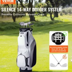 VEVOR Golf Cart Bag with 14 Way Organizer Divider Top, 36” 13 Pockets Premium Nylon Cart Bag, Durable Golf Bags with Handles & Dust Cover & Detachable Straps for Men & Women, White Color-Block