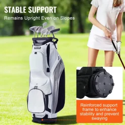 VEVOR Golf Cart Bag with 14 Way Organizer Divider Top, 36” 13 Pockets Premium Nylon Cart Bag, Durable Golf Bags with Handles & Dust Cover & Detachable Straps for Men & Women, White Color-Block