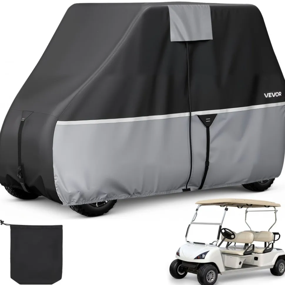VEVOR Golf Cart Cover, Full Coverage 2+2/4 Passenger Golf Cart, 420D Waterproof Oxford Fabric Club Car Cover Fits Most Carts Club Car, Yamaha, EZGO, Honda, Silver-Coated Layer & Three Zipper Doors