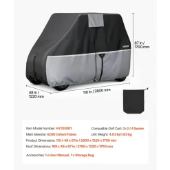 VEVOR Golf Cart Cover, Full Coverage 2+2/4 Passenger Golf Cart, 420D Waterproof Oxford Fabric Club Car Cover Fits Most Carts Club Car, Yamaha, EZGO, Honda, Silver-Coated Layer & Three Zipper Doors