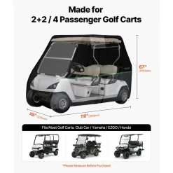 VEVOR Golf Cart Cover, Full Coverage 2+2/4 Passenger Golf Cart, 600D Waterproof Oxford Fabric Club Car Cover Fits Most Carts Club Car, Yamaha, EZGO, Honda, PU Coating & Three Zipper Doors