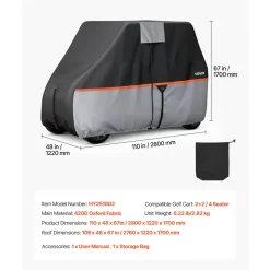 VEVOR Golf Cart Cover, Full Coverage 2+2/4 Passenger Golf Cart, 420D Waterproof Oxford Fabric Club Car Cover Fits Most Carts Club Car, Yamaha, EZGO, Honda, Silver-Coated Layer & Three Zipper Doors